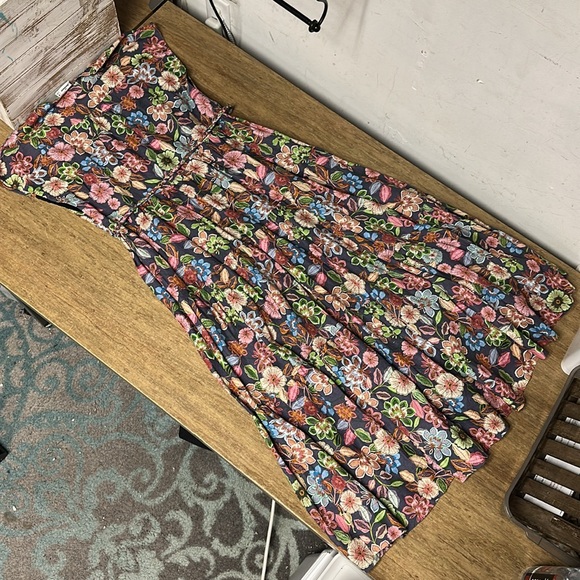 Hermoza greatshape linen navy flora flower print multi color maxi belt dress - Picture 7 of 7